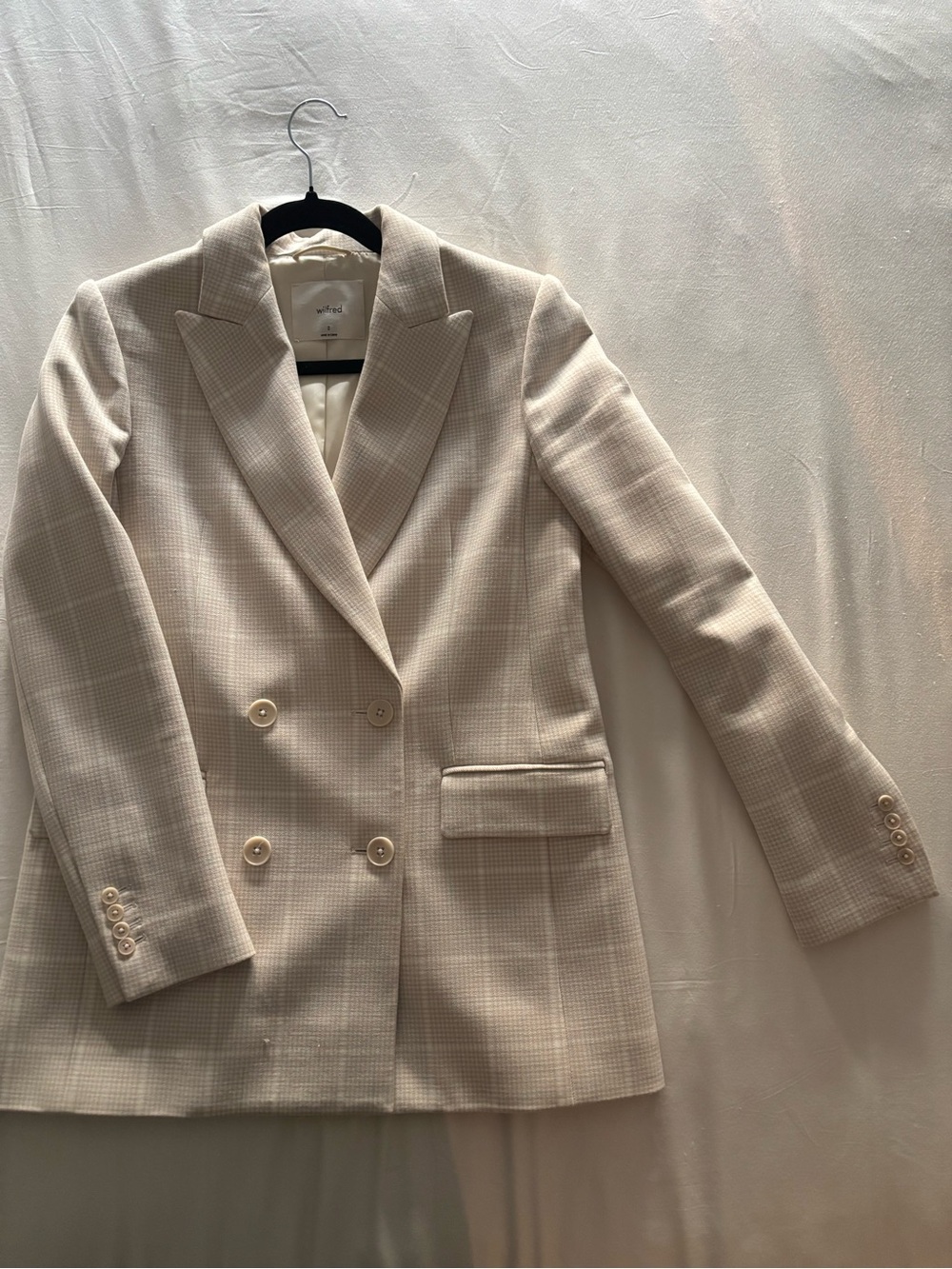 Wilfred Aritzia Double-Breasted Plaid Blazer